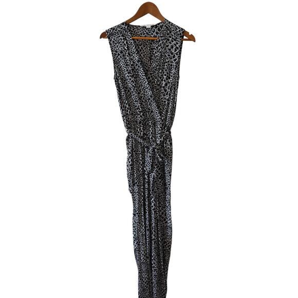 Diane Von Furstenberg DVF Rawna Silk Sleeveless Jumpsuit Black & White Snake - Picture 2 of 10